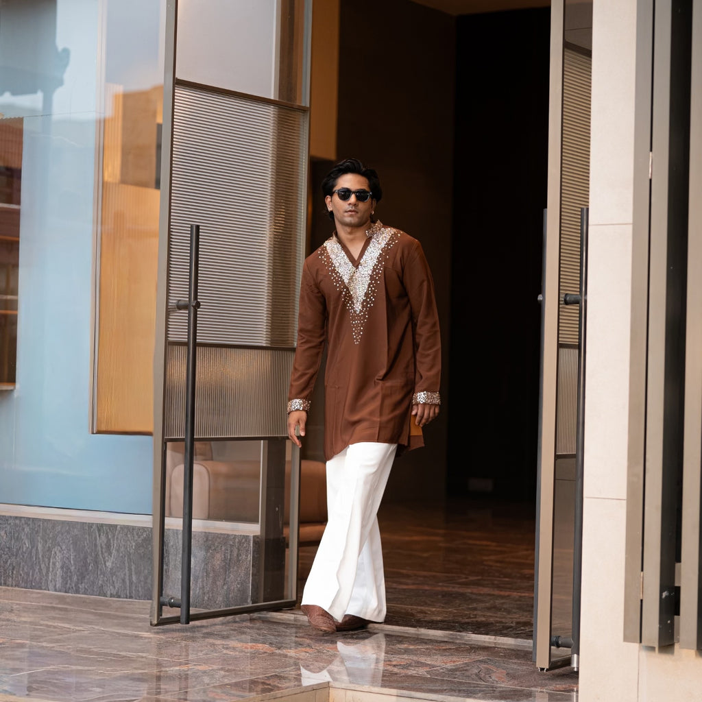 The Ranveer Embroidered Kurta Set (Rich Cocoa)