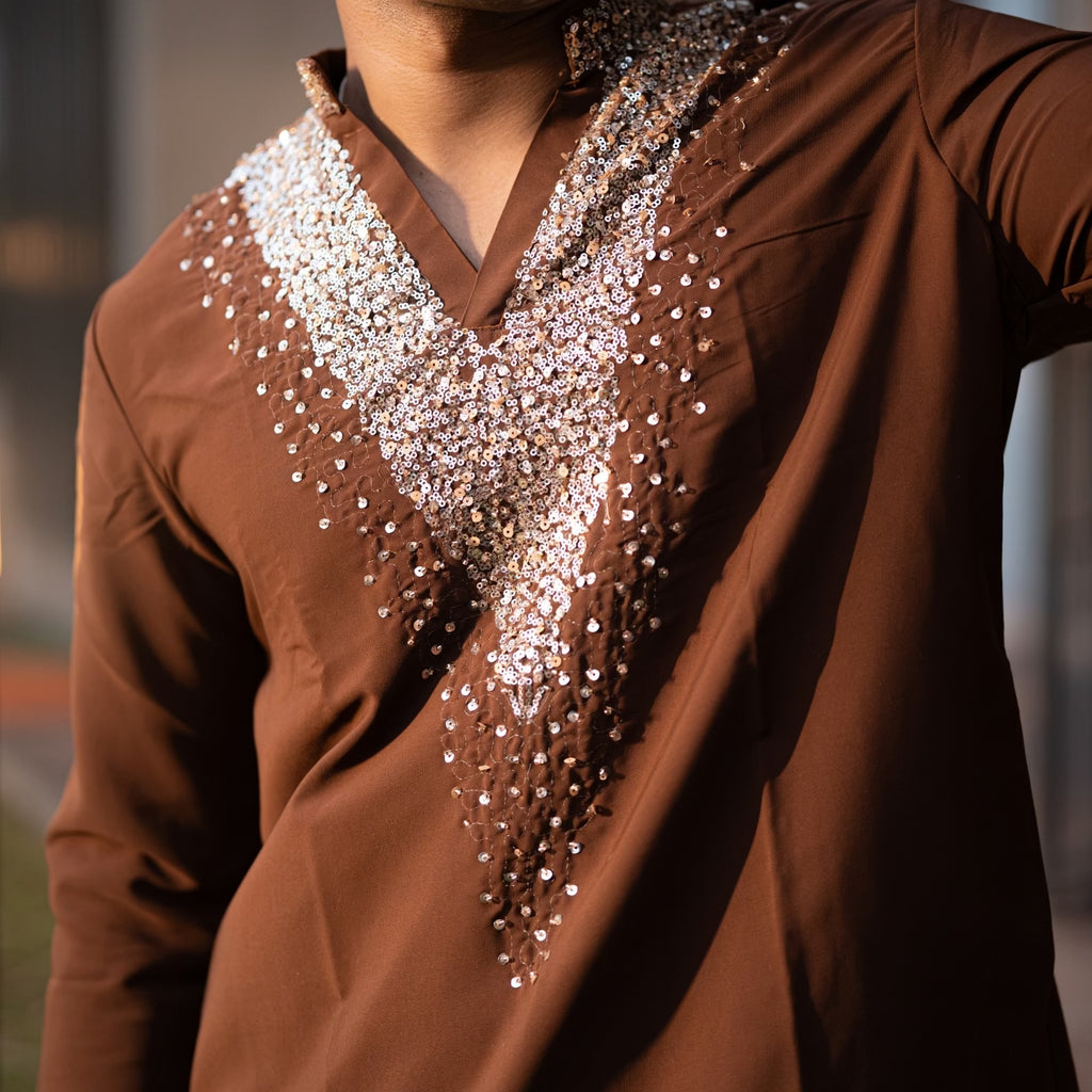 The Ranveer Embroidered Kurta Set (Rich Cocoa)