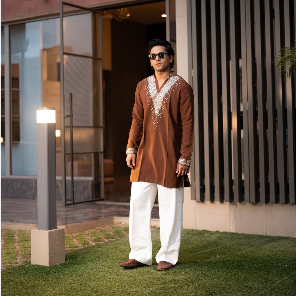 The Ranveer Embroidered Kurta Set (Rich Cocoa)