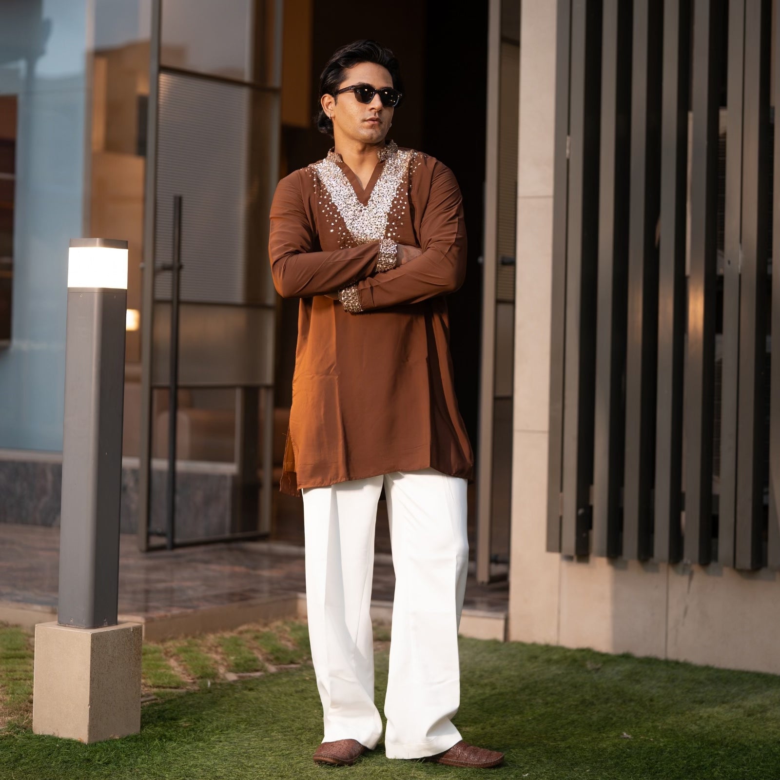 The Ranveer Embroidered Kurta Set (Rich Cocoa)