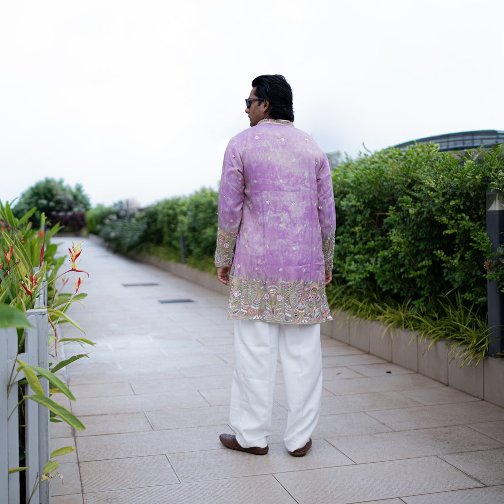 The Samarth Embroidered Kurta Set(Lilac &Sage Mist)
