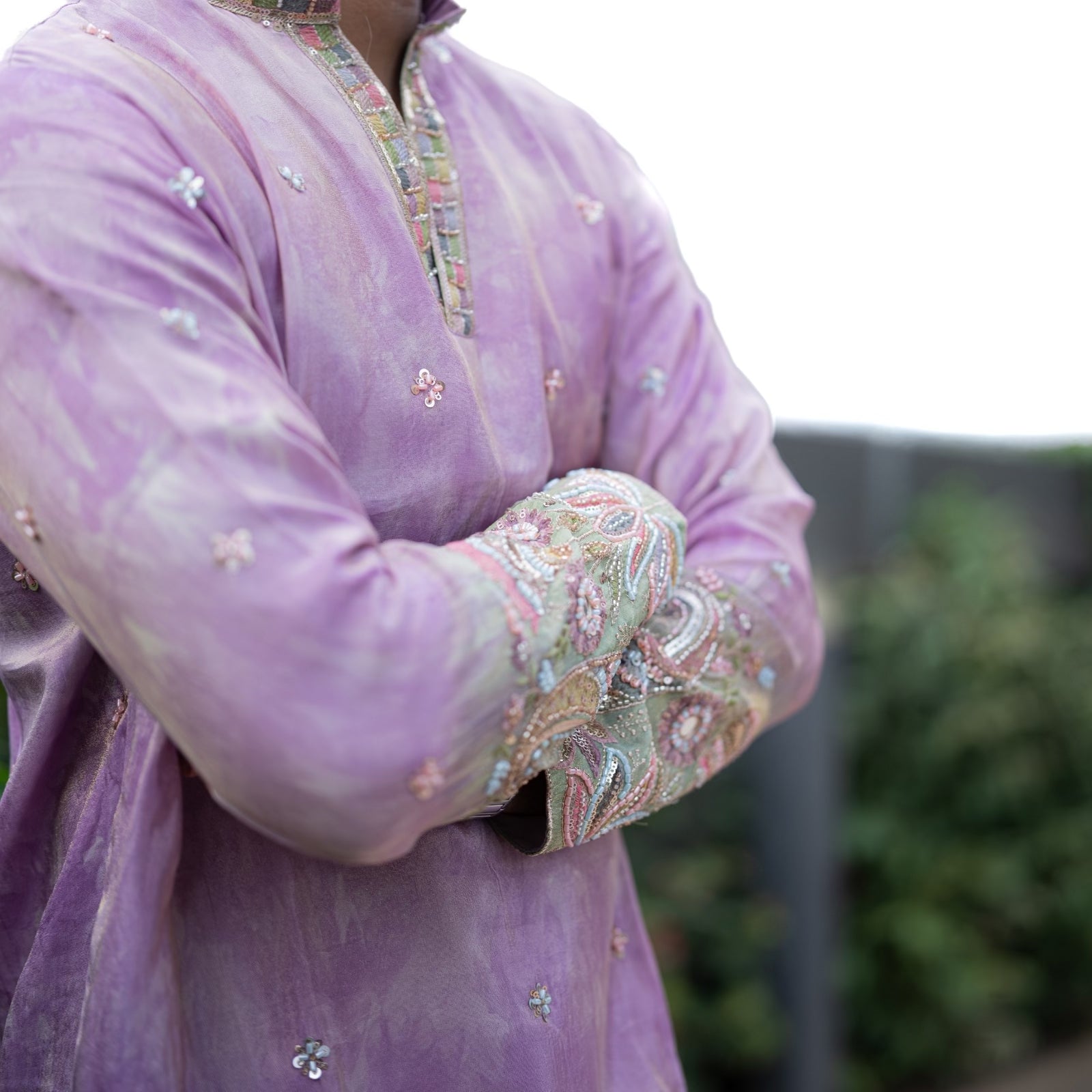 The Samarth Embroidered Kurta Set(Lilac &Sage Mist)