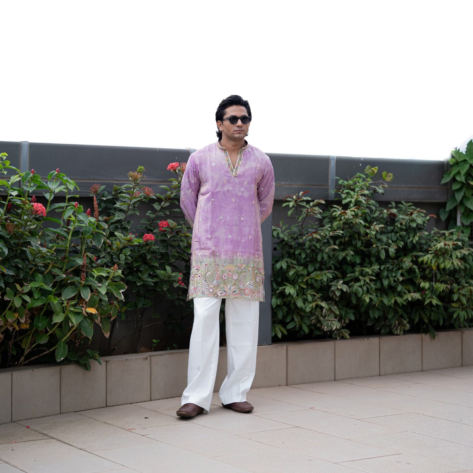 The Samarth Embroidered Kurta Set(Lilac &Sage Mist)