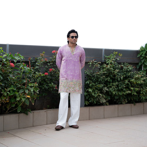 The Samarth Embroidered Kurta Set(Lilac &Sage Mist)