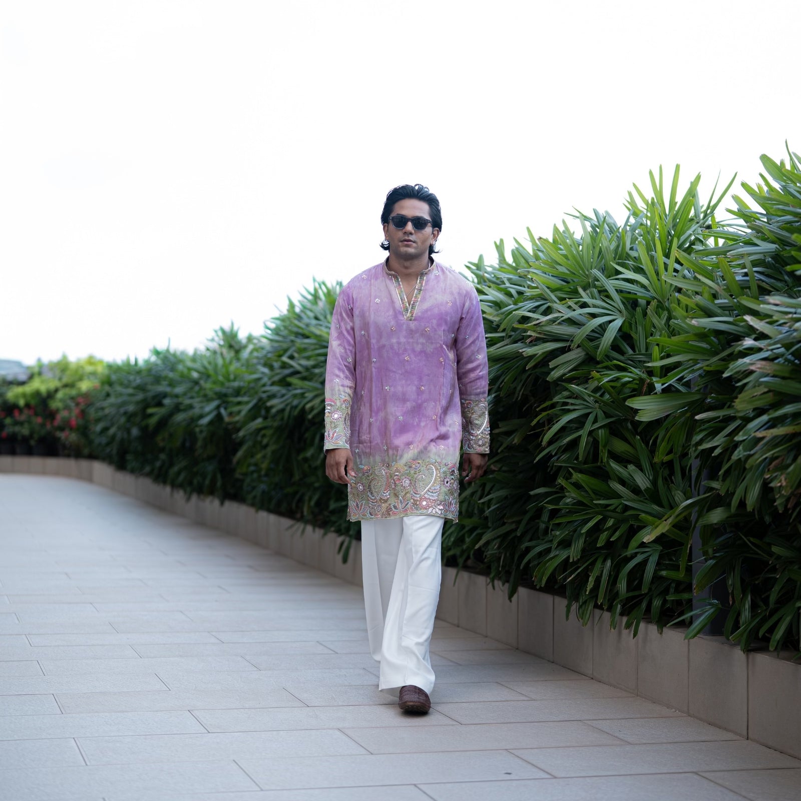 The Samarth Embroidered Kurta Set(Lilac &Sage Mist)