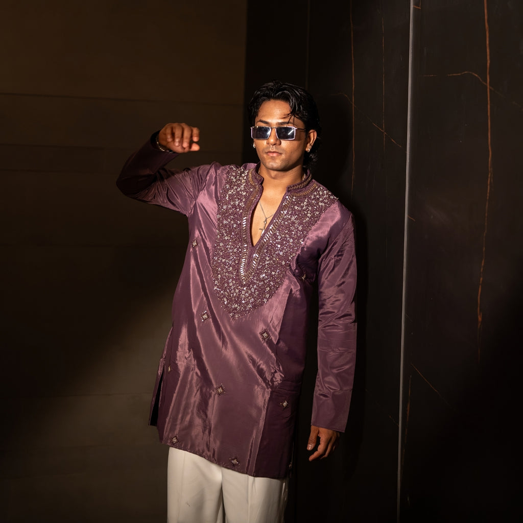 The Feroze Embroidered Kurta Set (Dark wine)