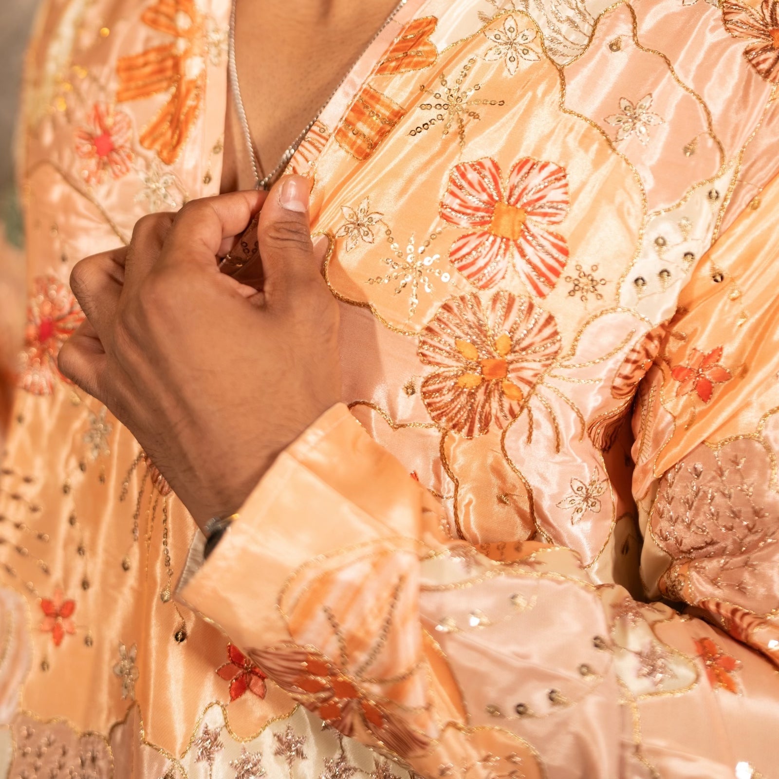 The Vedant Embroidered Kurta Set (Sunlit Peach &Sage)