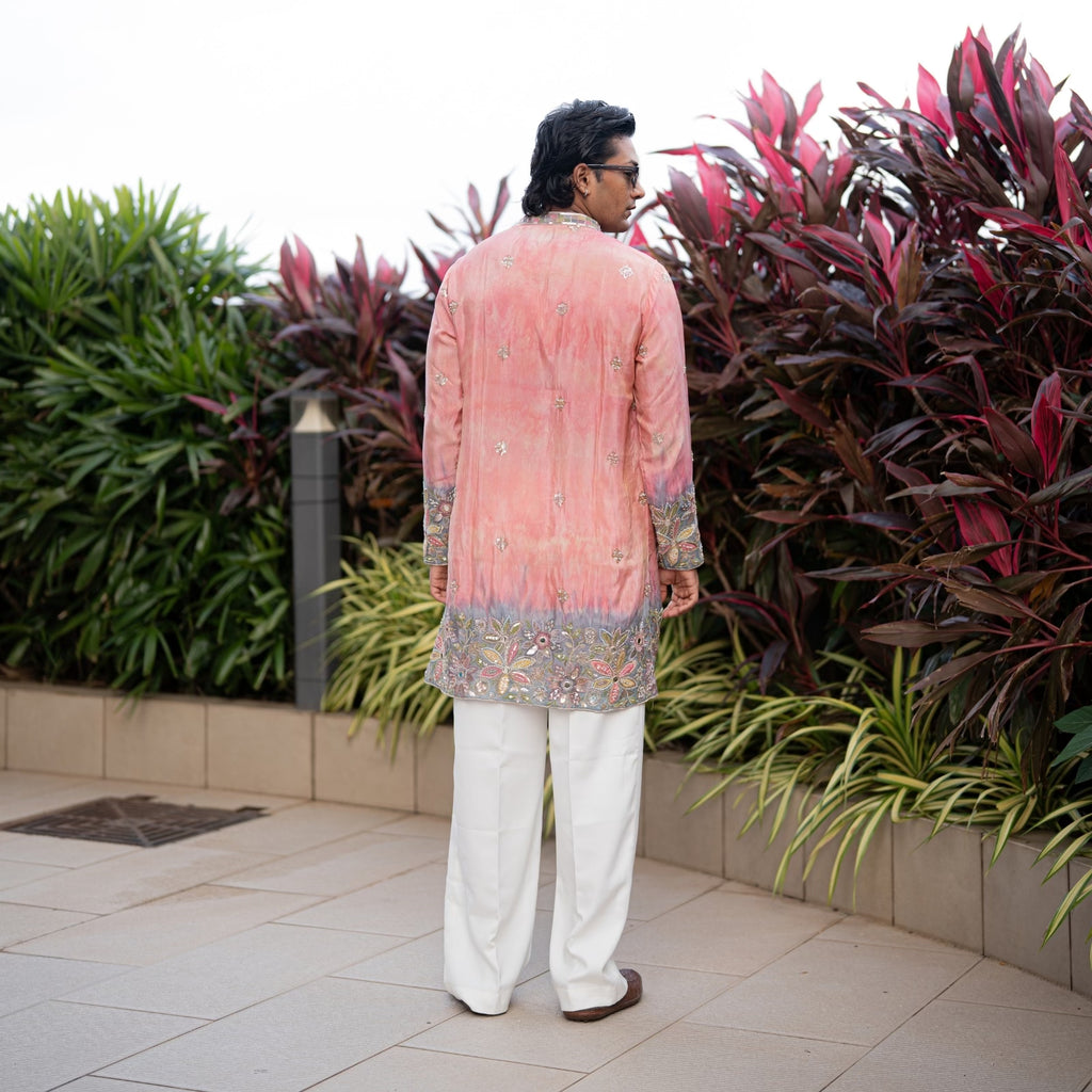 The Samarth Embroidered Kurta Set(Coral Peach &Slate Mist)