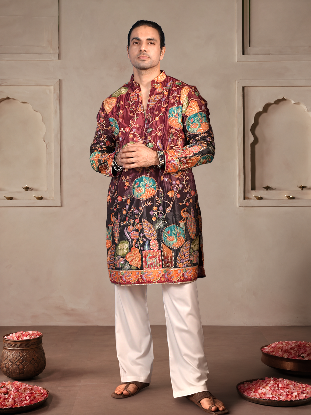 The Sikandar Embroidered Kurta (Royal Crimson &Midnight)