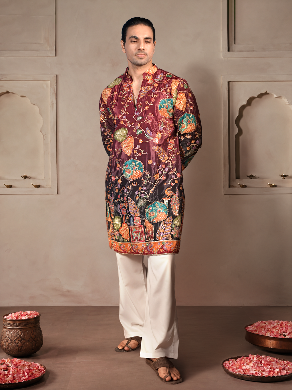The Sikandar Embroidered Kurta (Royal Crimson &Midnight)