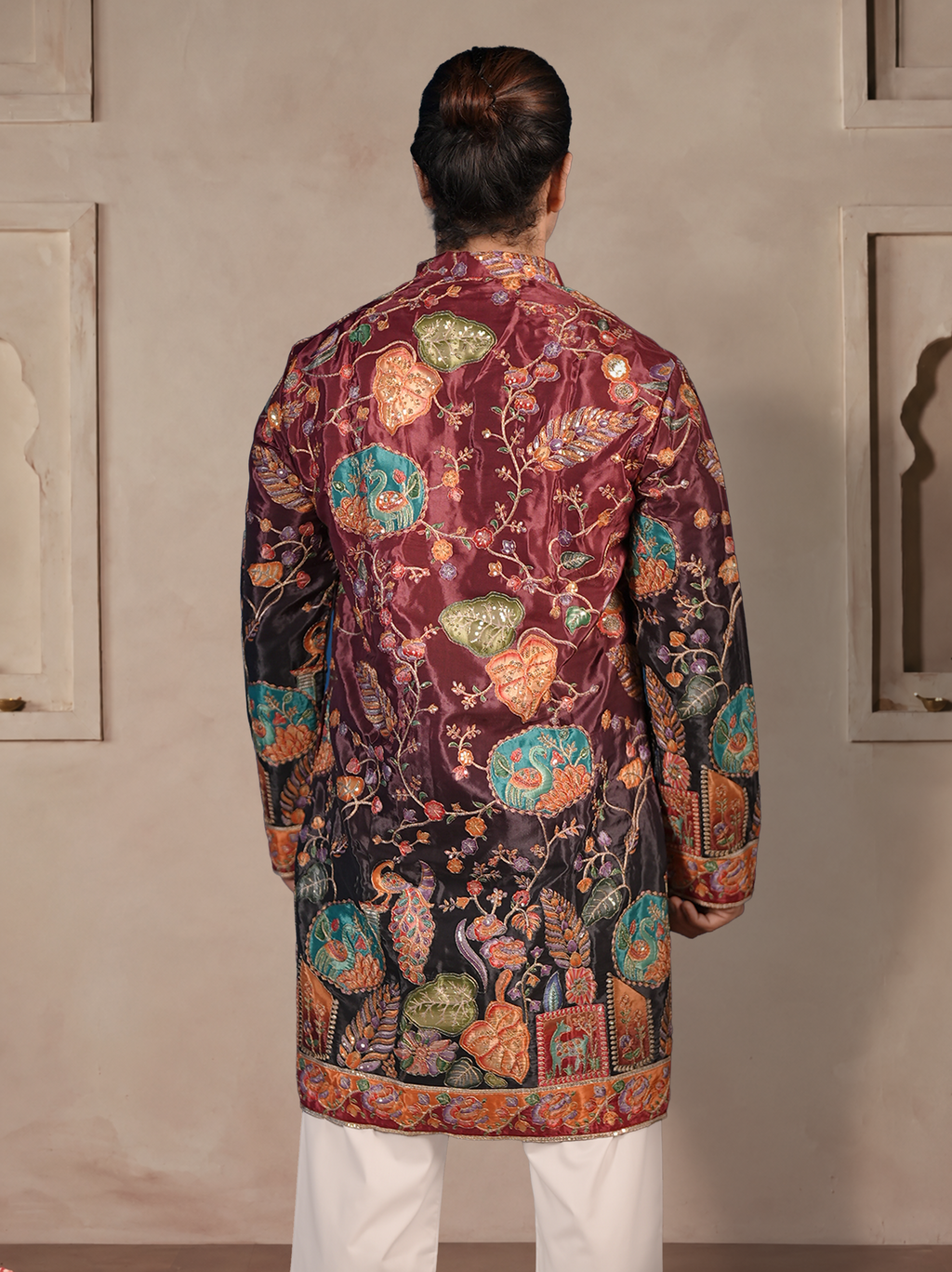 The Sikandar Embroidered Kurta (Royal Crimson &Midnight)