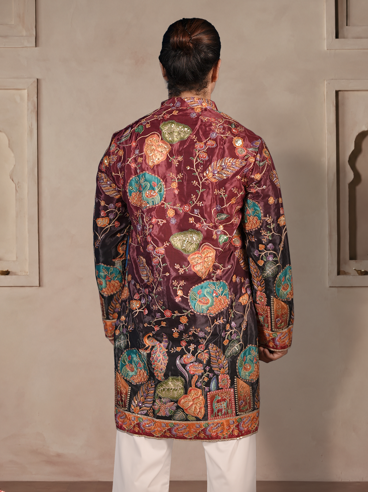 The Sikandar Embroidered Kurta (Royal Crimson &Midnight)