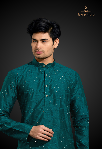 Green Kurta With Mirror Embroidery Work