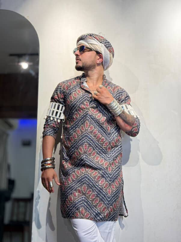 Grey Bandhani Printed Kurta Plus Dupatta Set