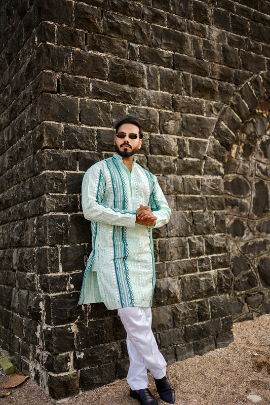 Sea Green Rich Mirror Work Kurta Set