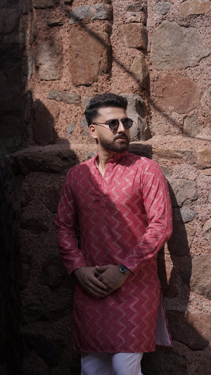 Red Bandhani Print Kurta