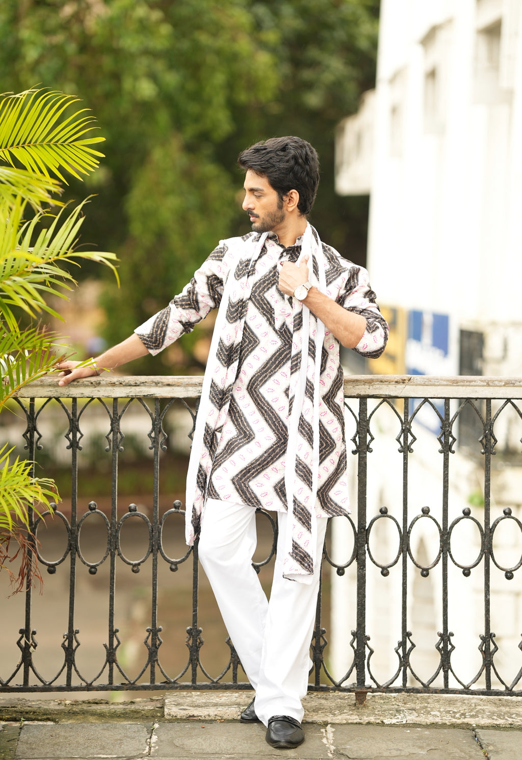 White Multicolored Printed SHORT Kurta+Dupatta Set