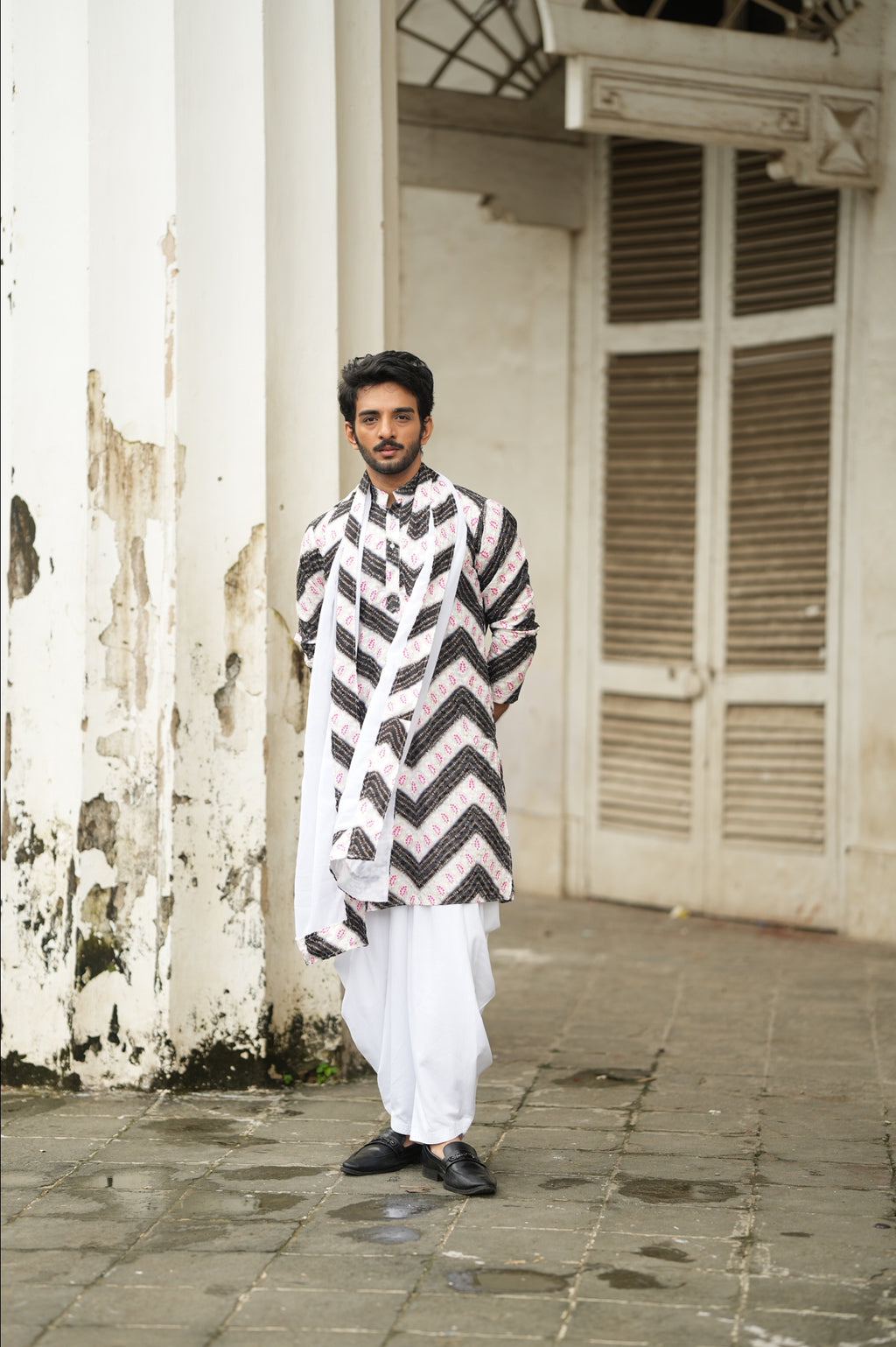 White/Black Bandhani Printed Kurta Plus Dupatta Set