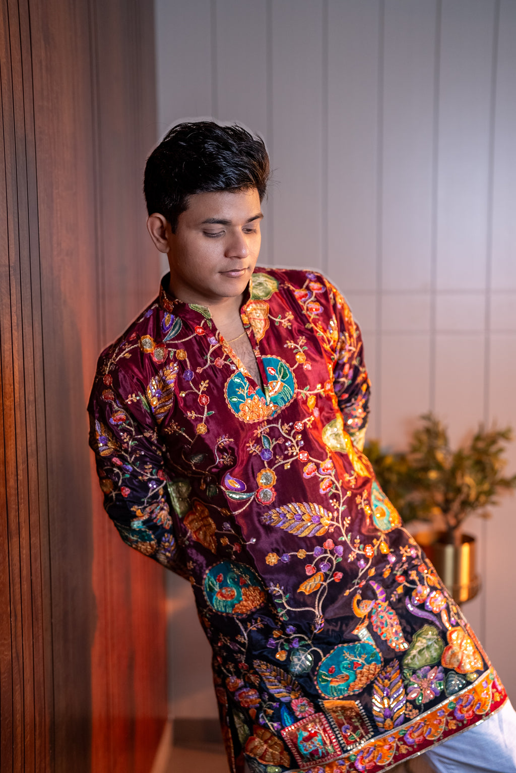 The Sikandar Embroidered Kurta (Royal Crimson &Midnight)