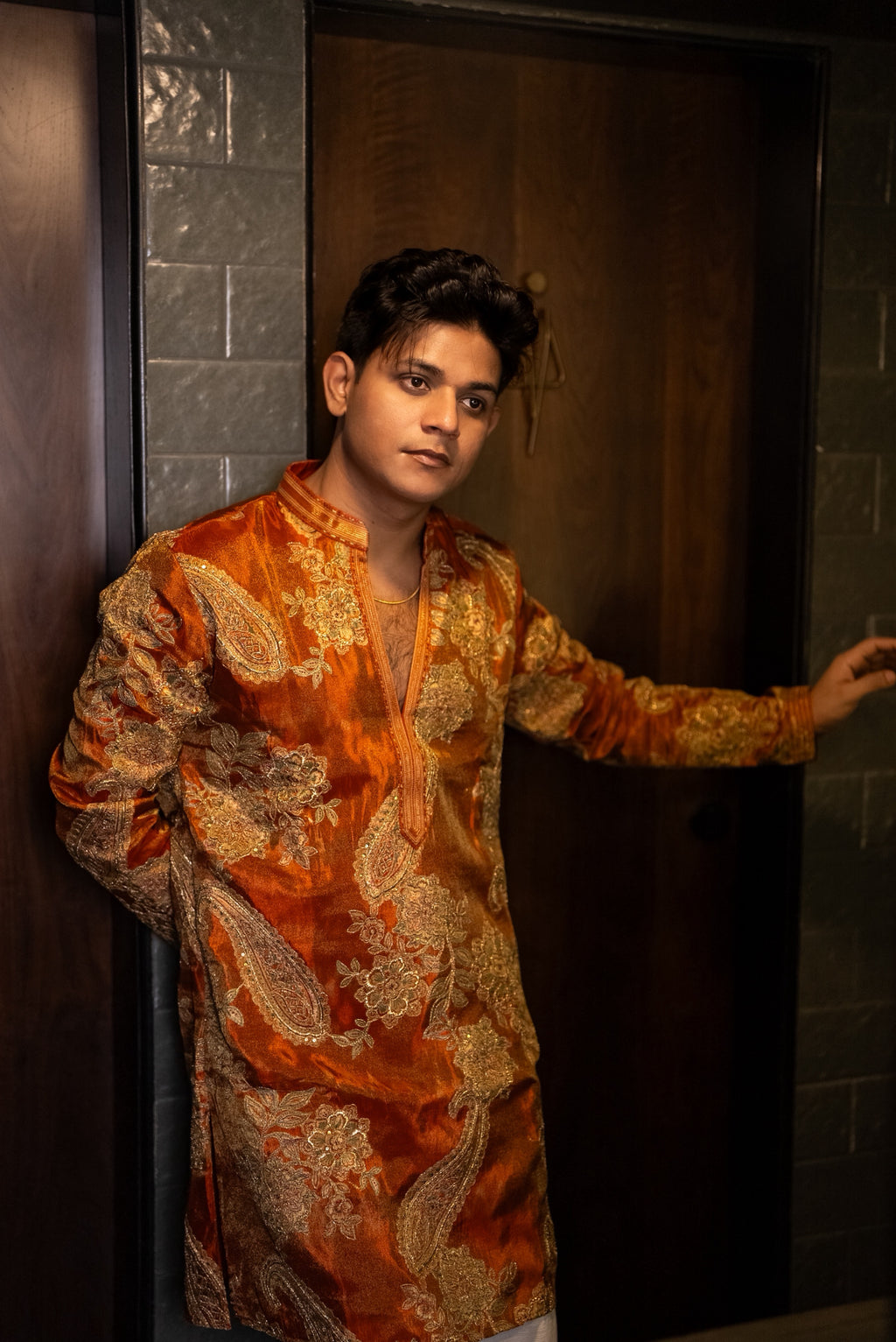 The Shehryar Embroidered Kurta Set (Imperial Rust Gold)