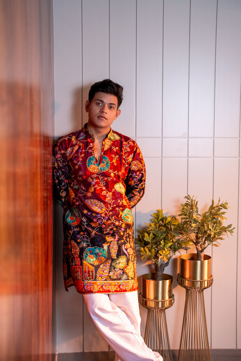 The Sikandar Embroidered Kurta (Royal Crimson &Midnight)