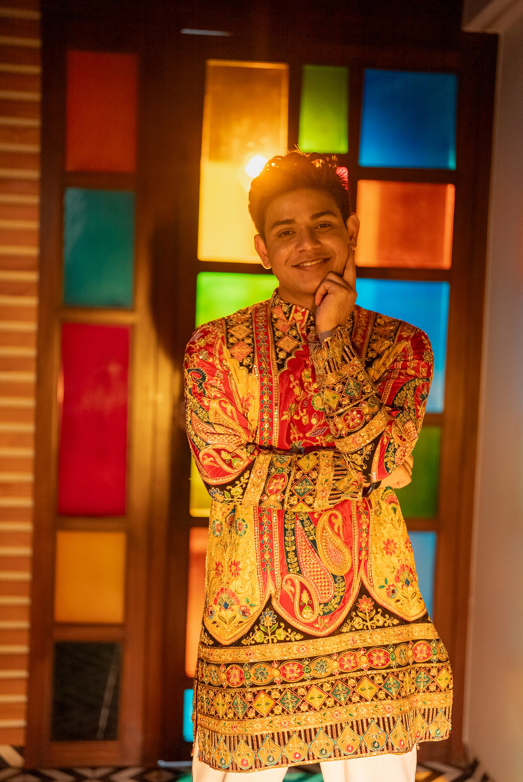 The Saltanat Embroidered Kurta Set (Mustard-Red)