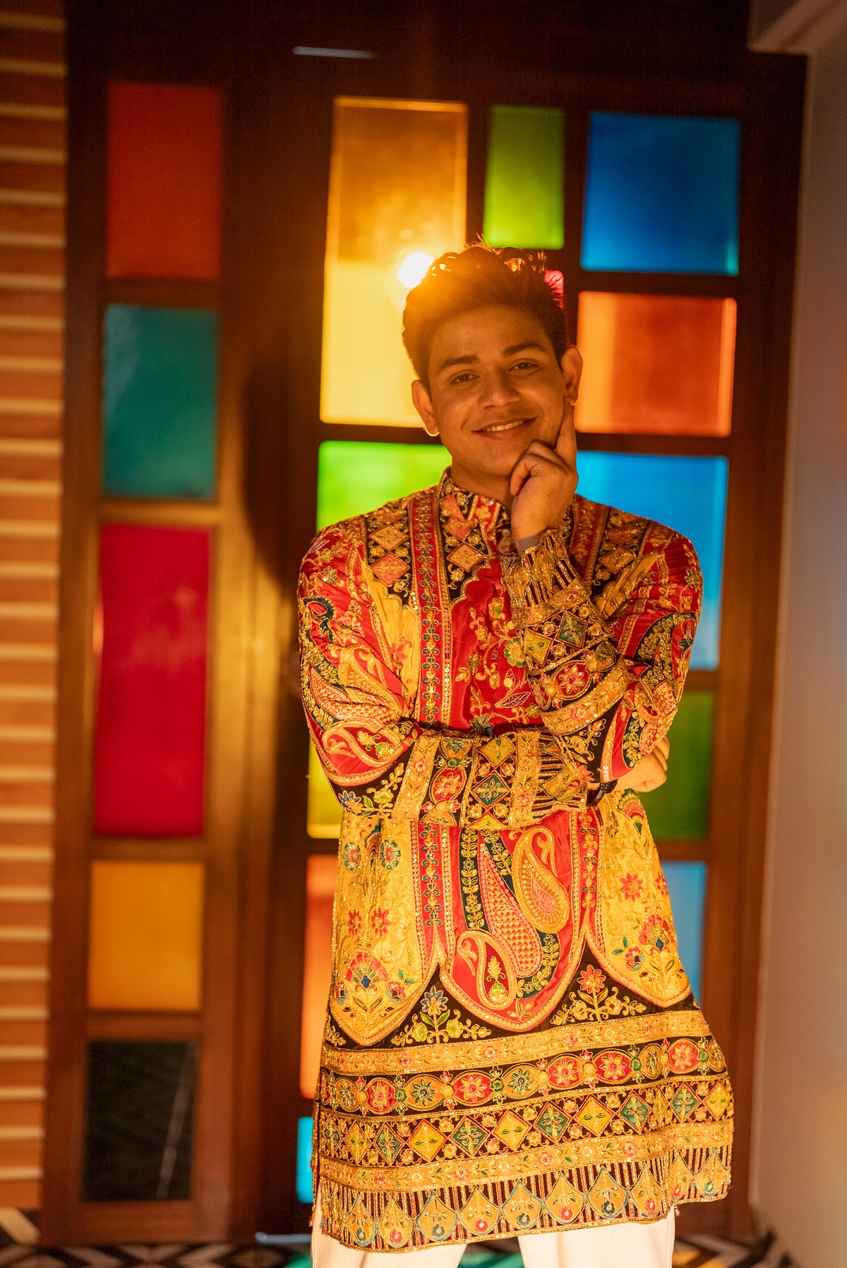 The Saltanat Embroidered Kurta Set (Mustard-Red)
