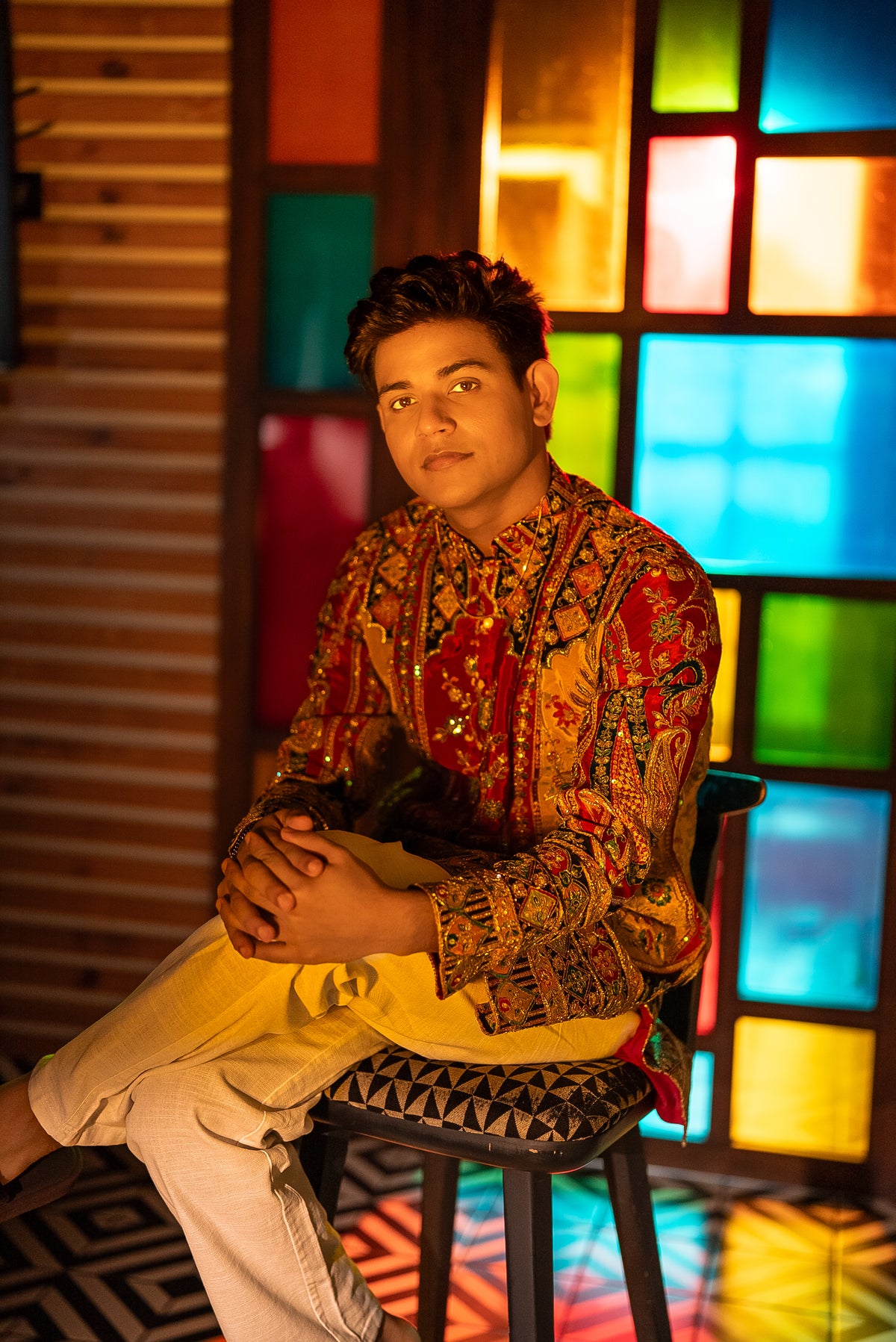 The Saltanat Embroidered Kurta Set (Mustard-Red)
