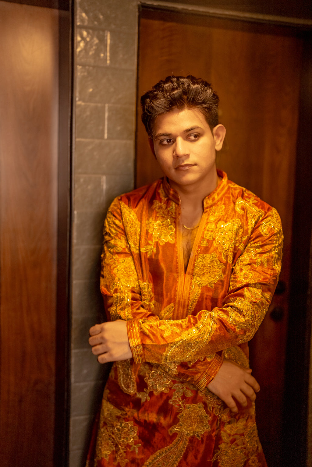 The Shehryar Embroidered Kurta Set (Imperial Rust Gold)