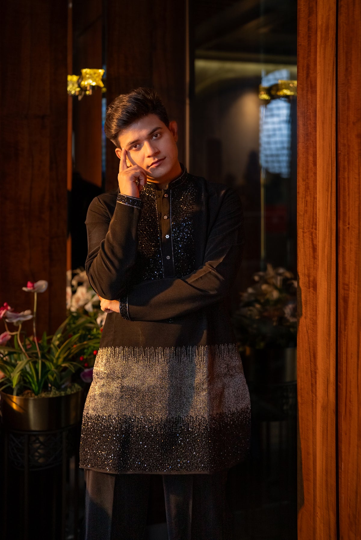 The Dastoor Embroidered Kurta (Midnight Black & Silver)