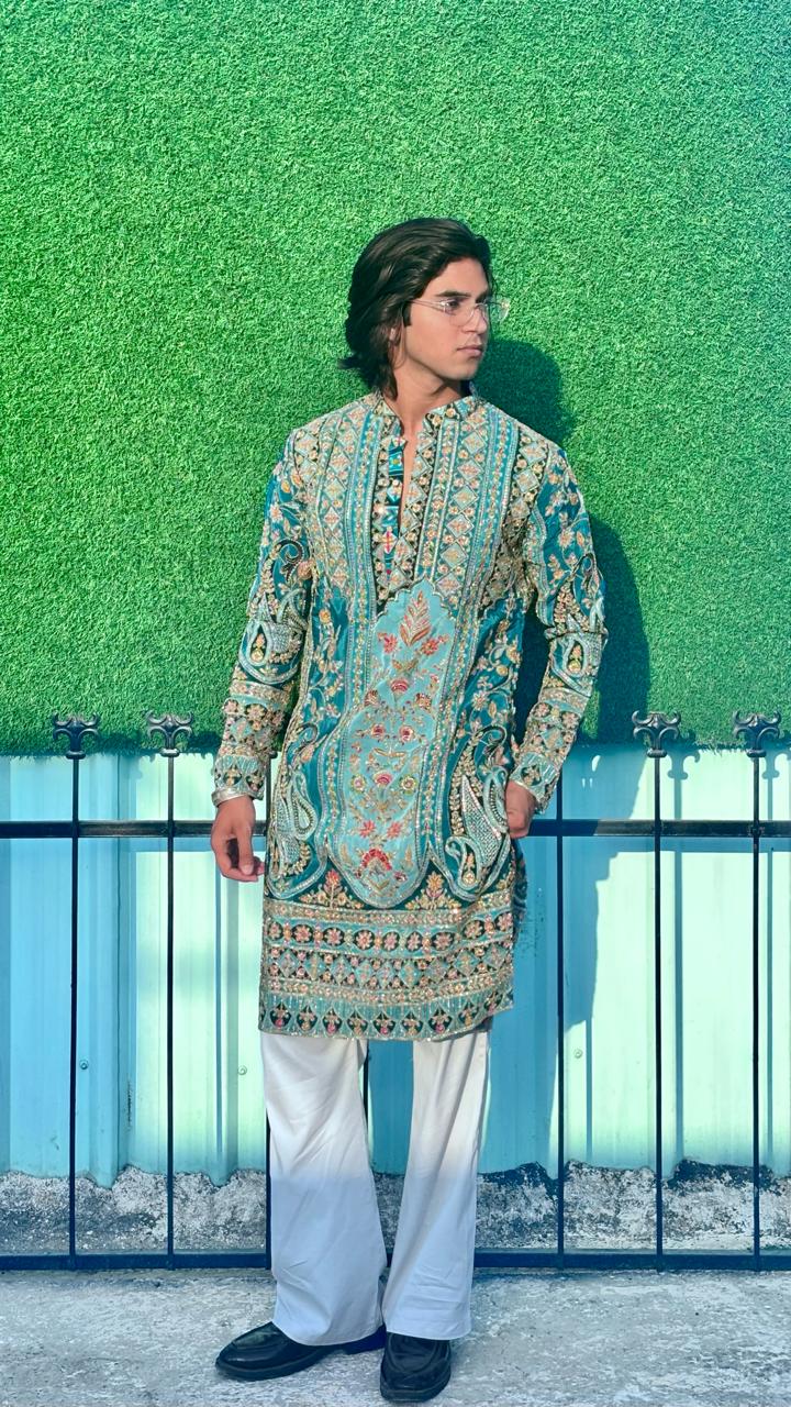 The Saltanat Embroidered Kurta (Teal Green)