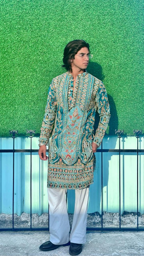 The Saltanat Embroidered Kurta (Teal Green)