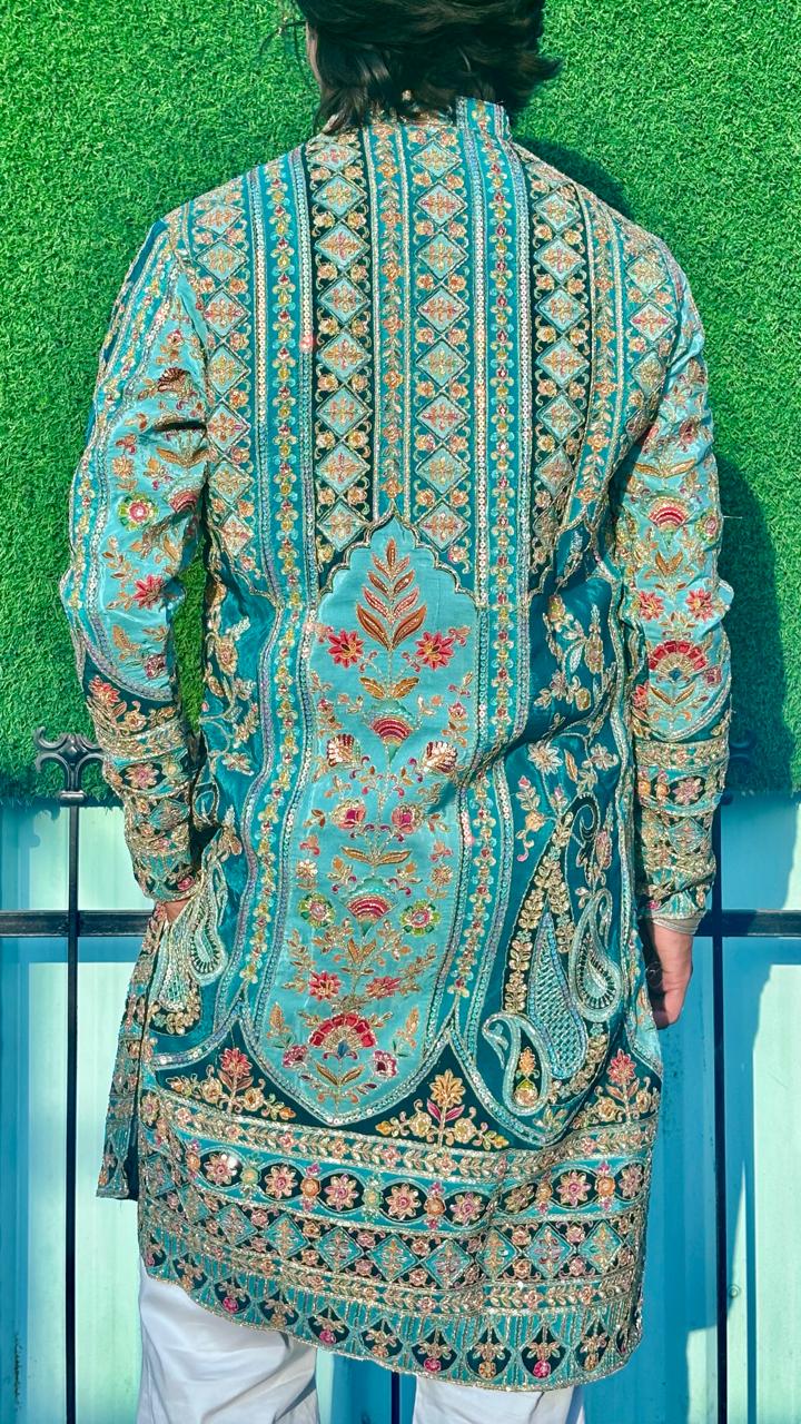 The Saltanat Embroidered Kurta (Teal Green)