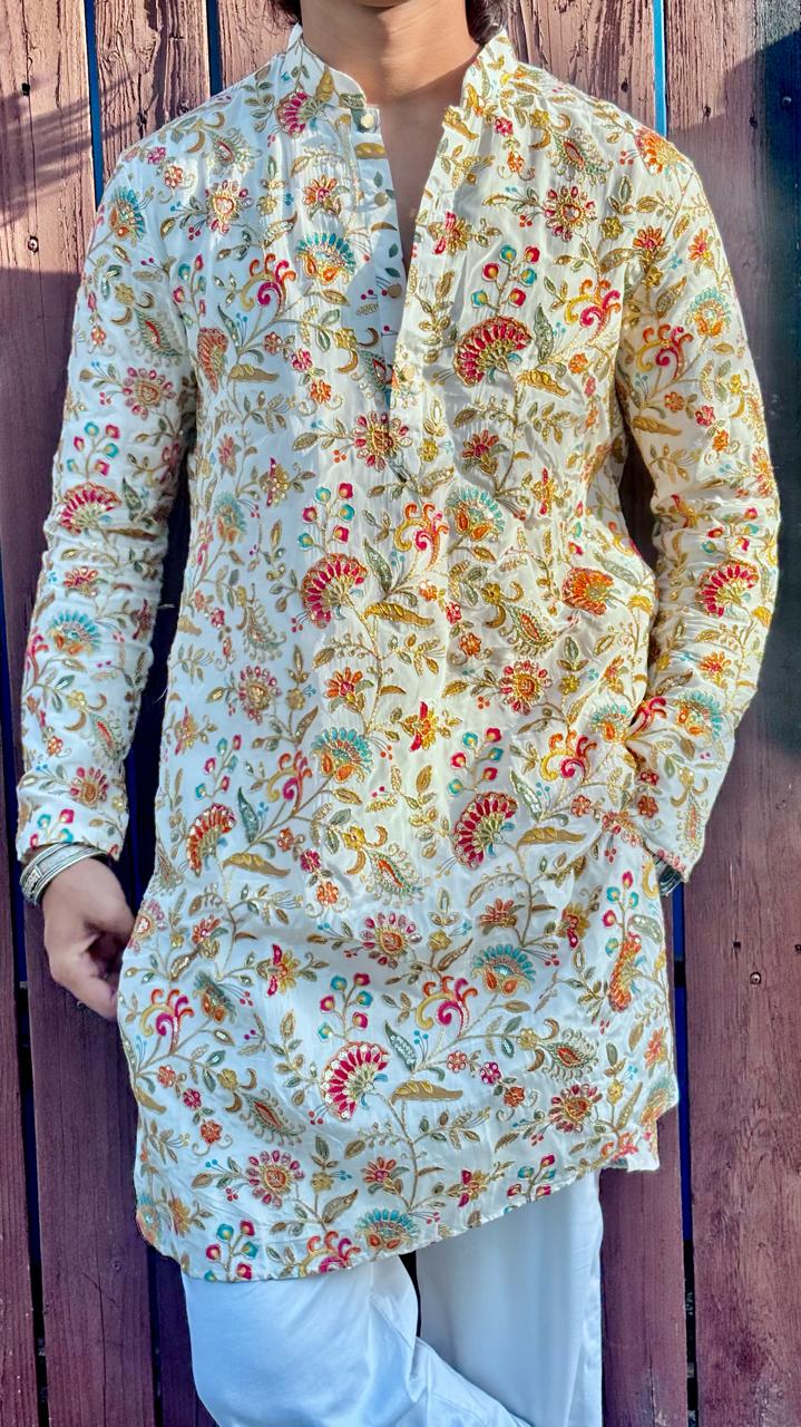 The Bagh Embroidered Kurta (Cream Floral)