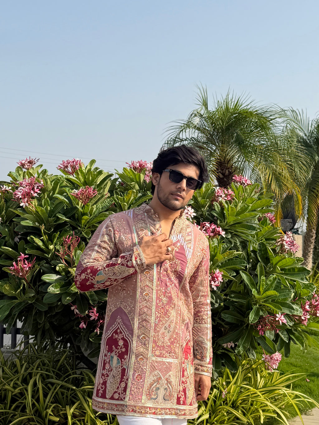 The Saltanat Embroidered Kurta (Royal Pink)