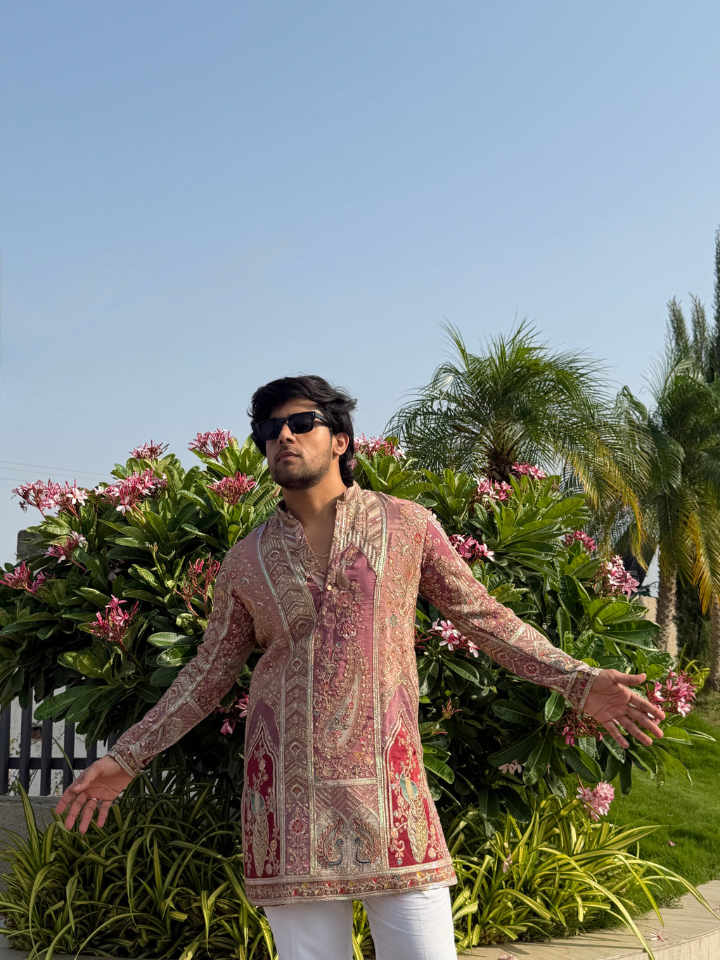 The Saltanat Embroidered Kurta (Royal Pink)
