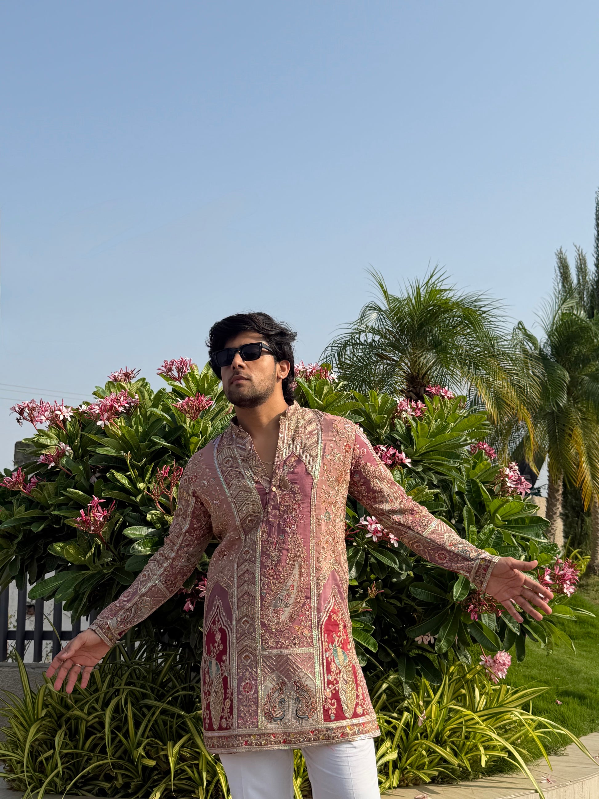 The Saltanat Embroidered Kurta (Royal Pink)