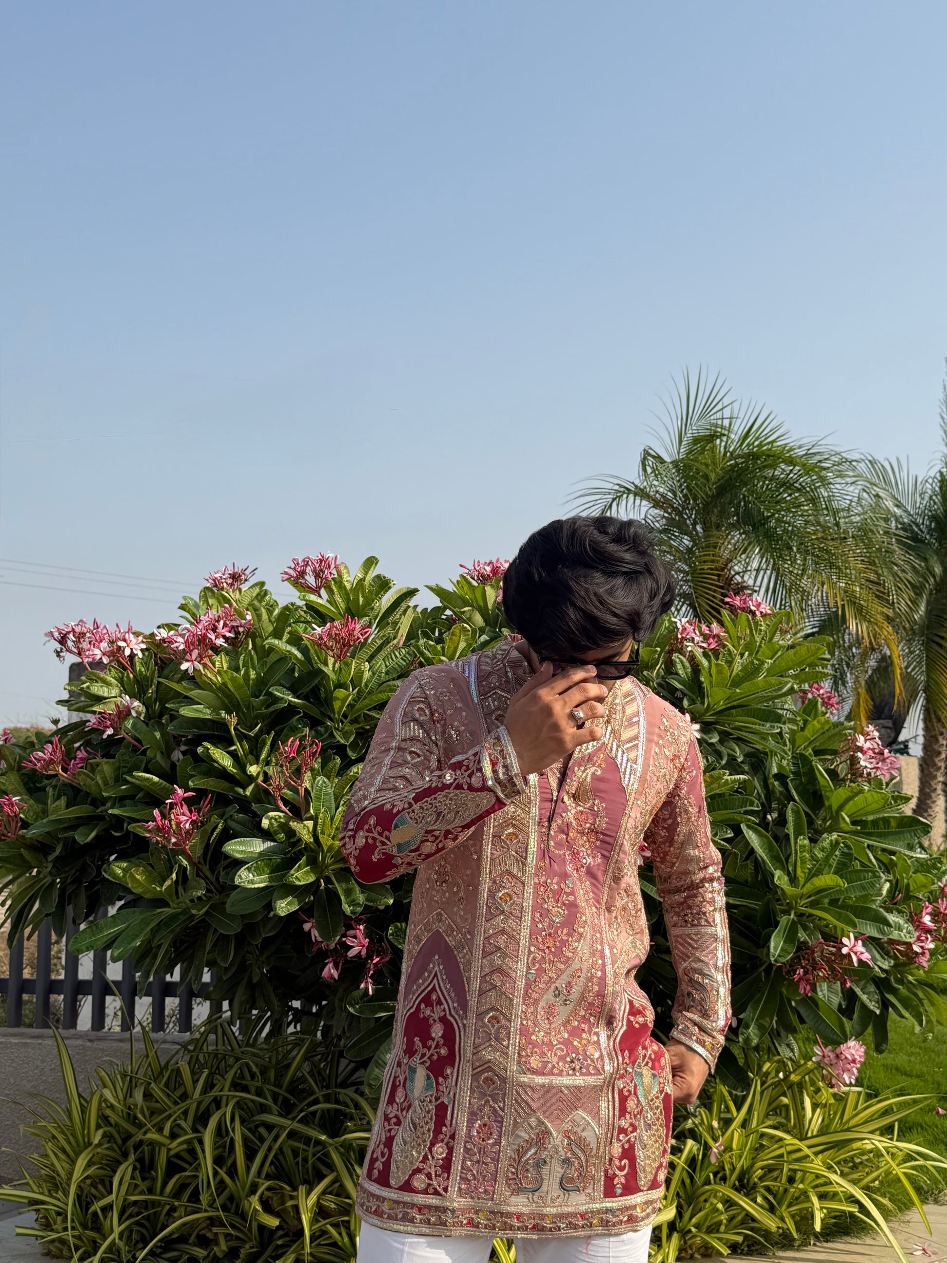 The Saltanat Embroidered Kurta (Royal Pink)