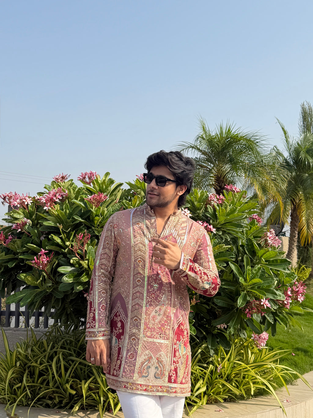 The Saltanat Embroidered Kurta (Royal Pink)