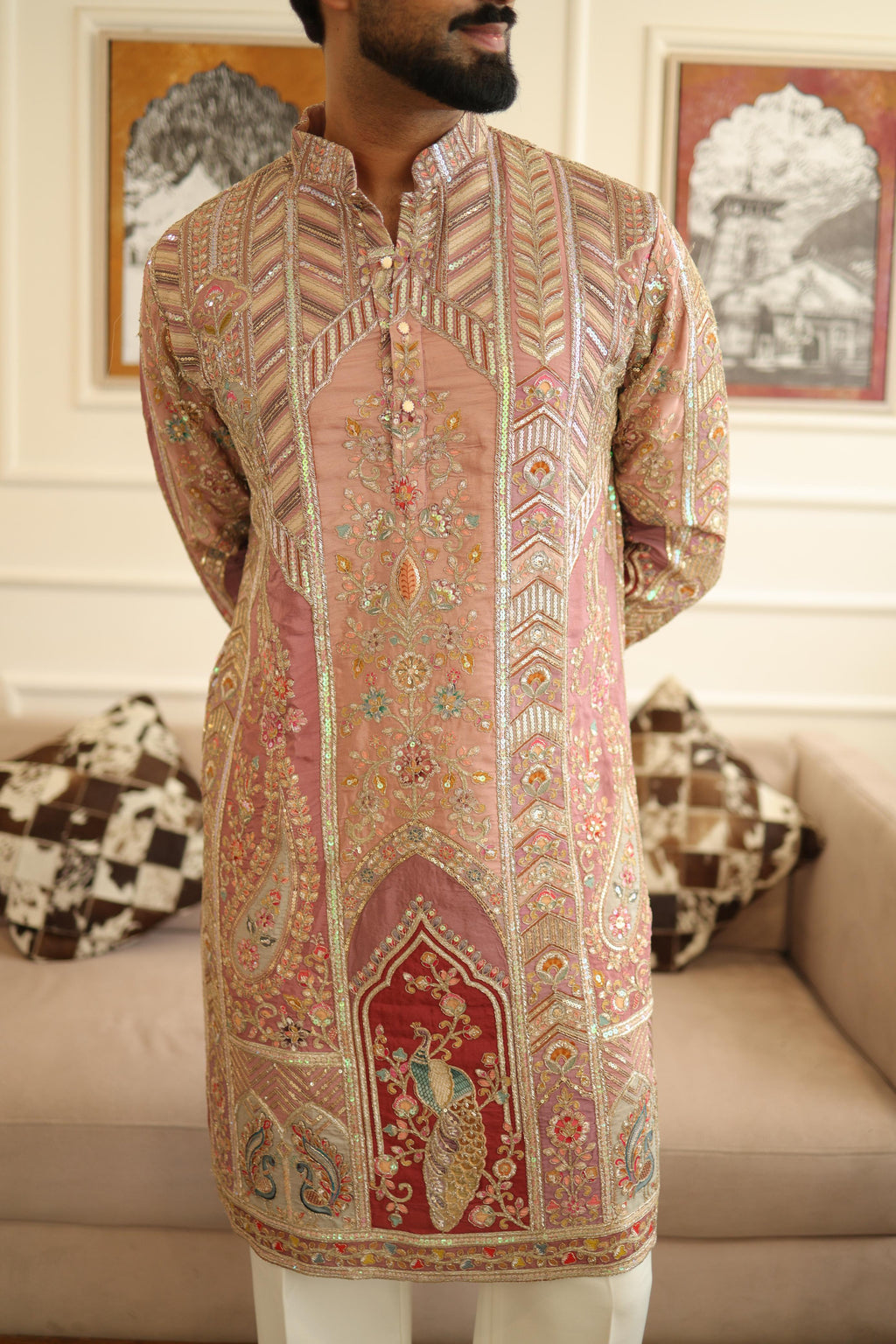 The Saltanat Embroidered Kurta Set (Royal Pink)