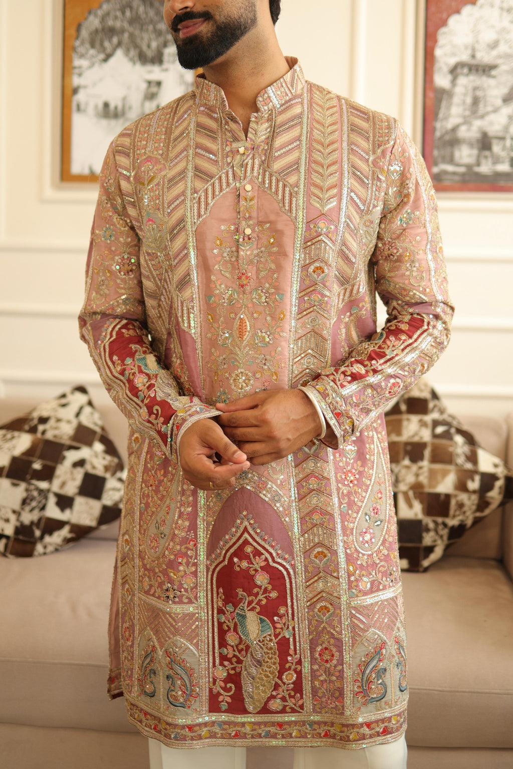 The Saltanat Embroidered Kurta Set (Royal Pink)