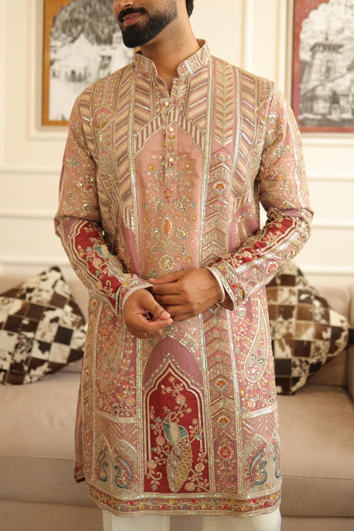 The Saltanat Embroidered Kurta Set (Royal Pink)