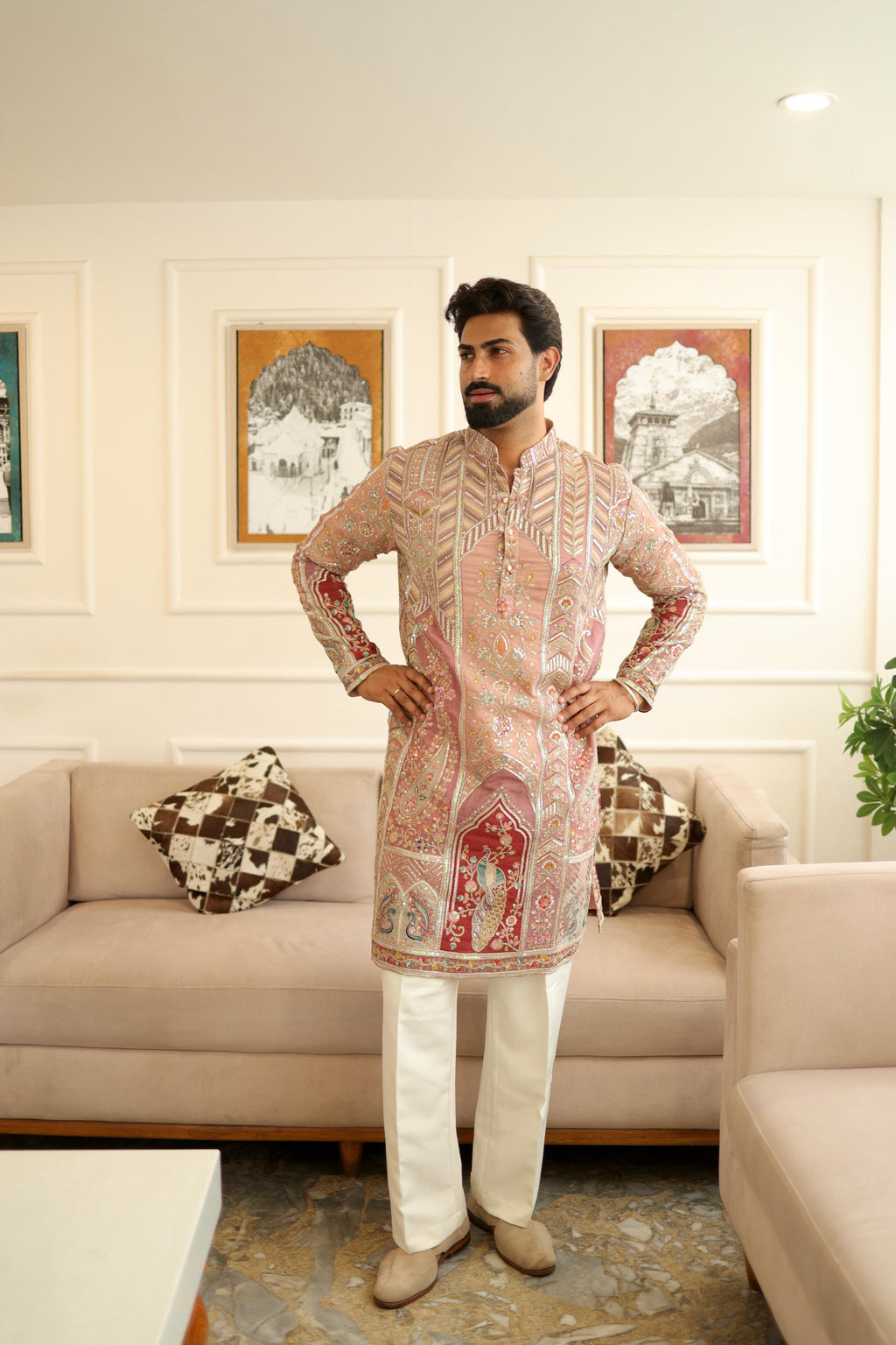 The Saltanat Embroidered Kurta Set (Royal Pink)