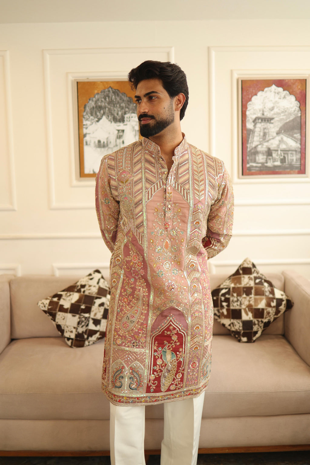 The Saltanat Embroidered Kurta Set (Royal Pink)