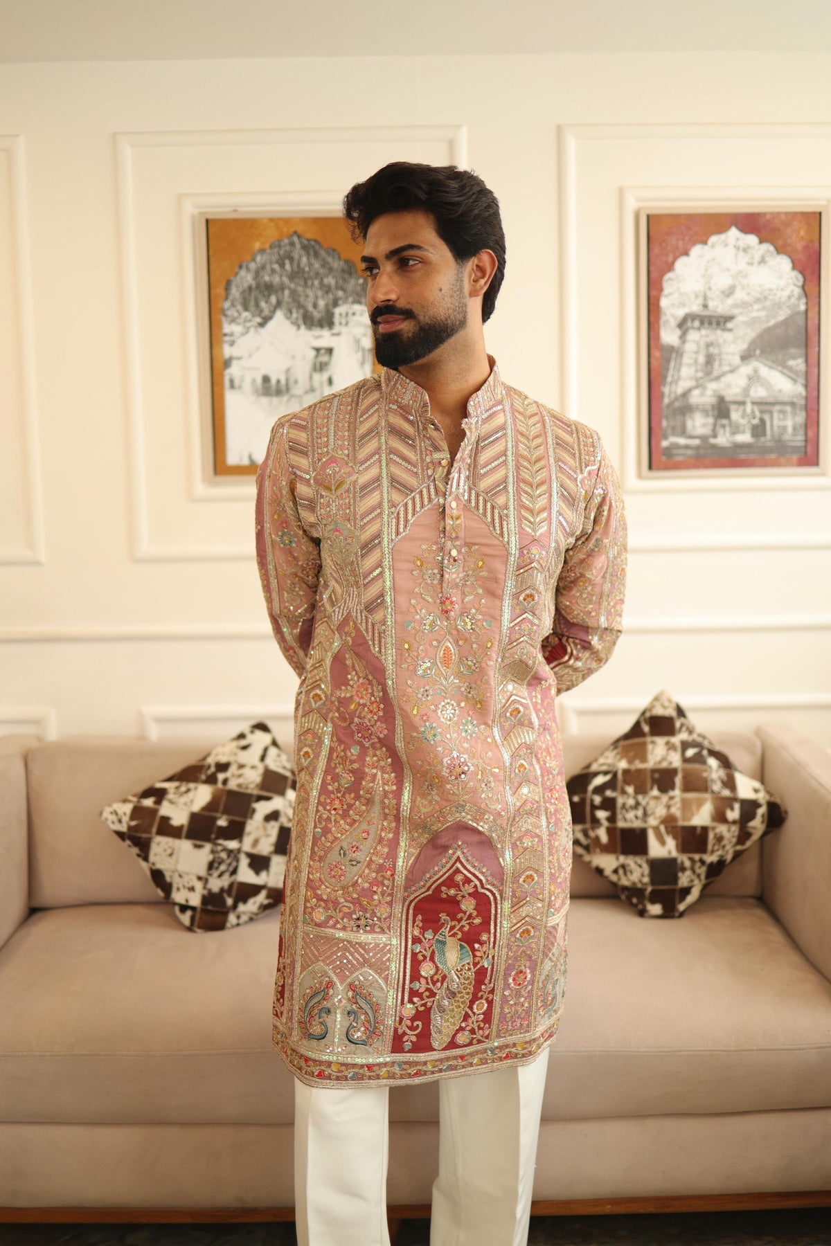 The Saltanat Embroidered Kurta Set (Royal Pink)