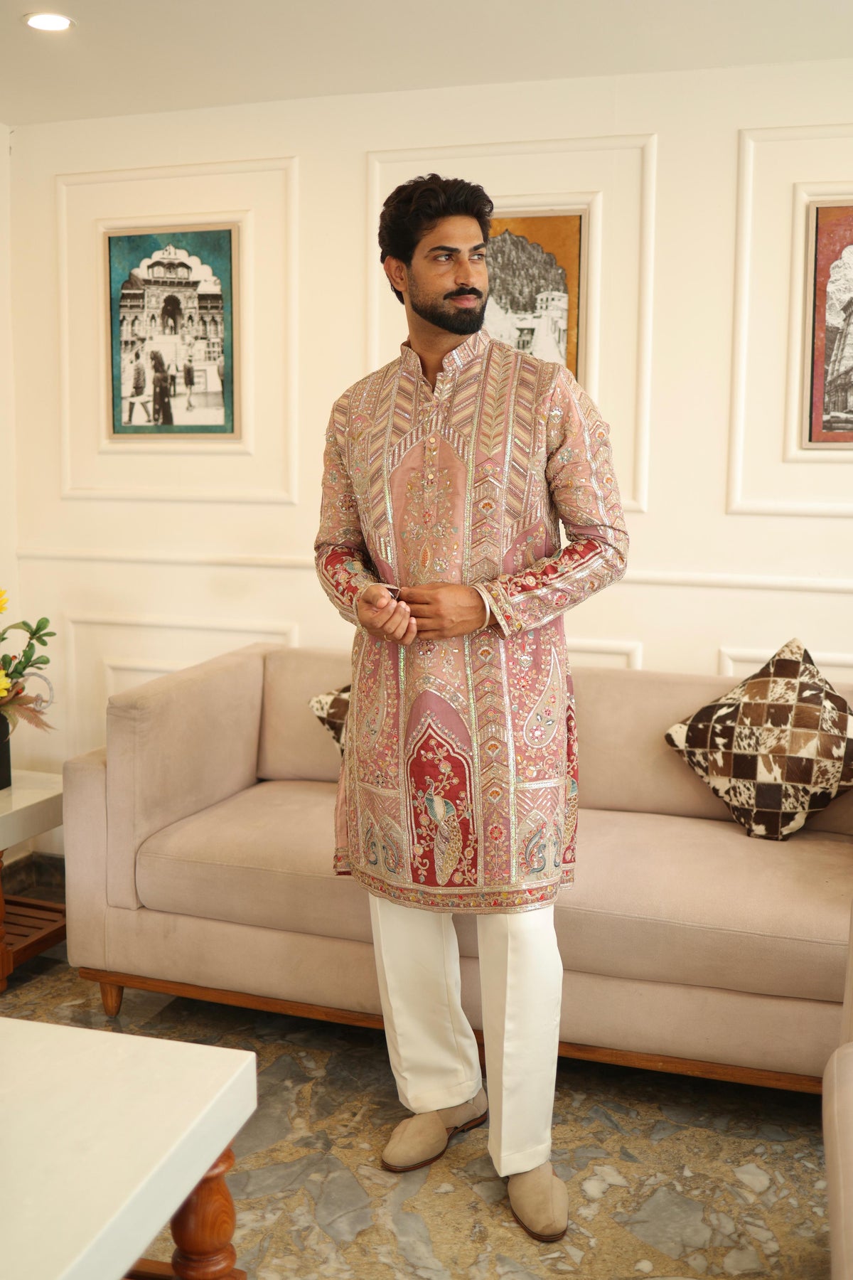 The Saltanat Embroidered Kurta Set (Royal Pink)
