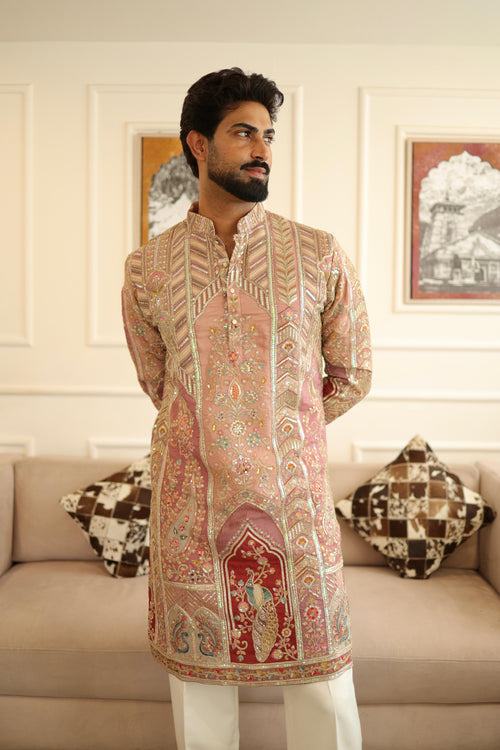 The Saltanat Embroidered Kurta Set (Royal Pink)