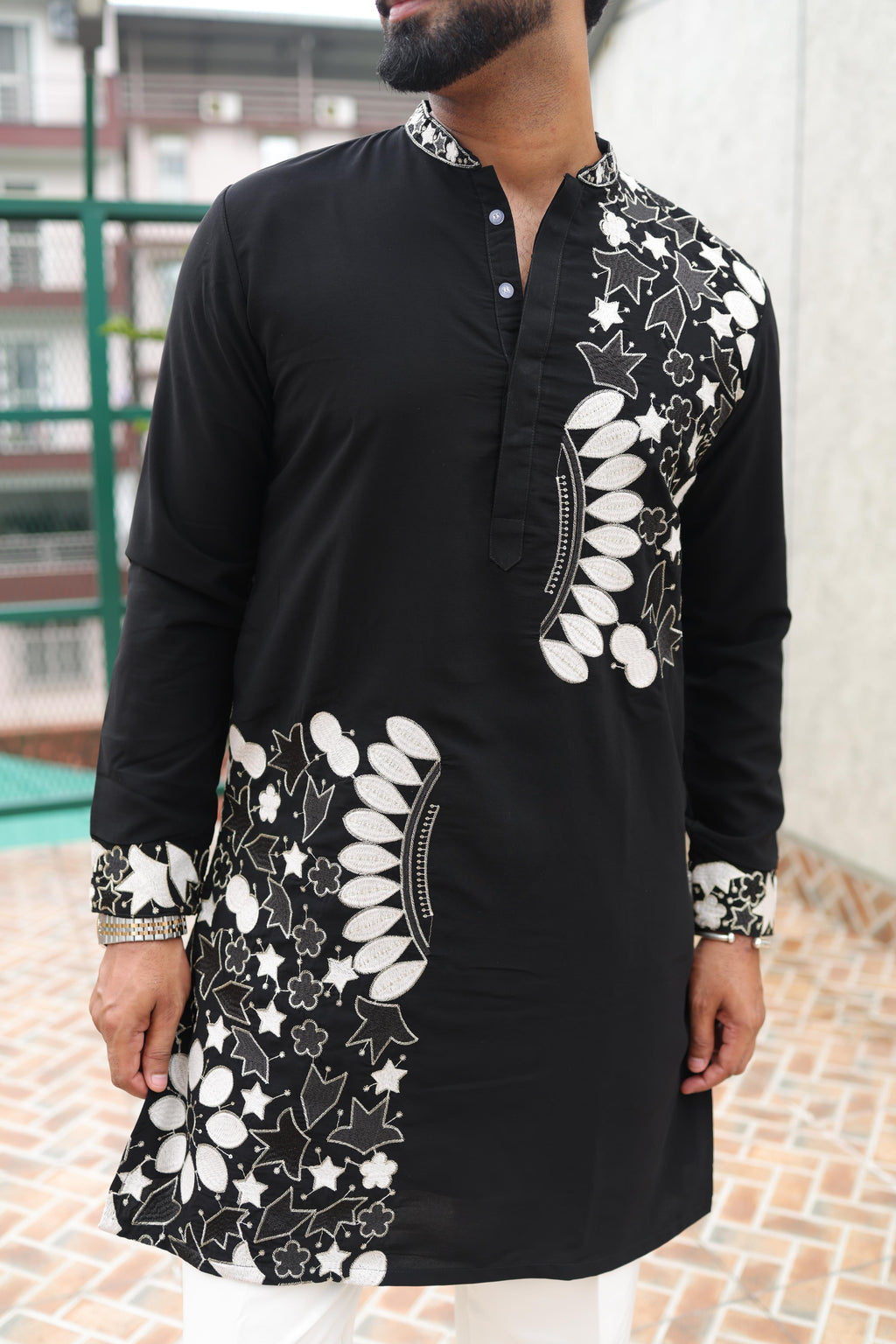 The Sitara Embroidered Kurta Set (Midnight Onyx & Ivory)
