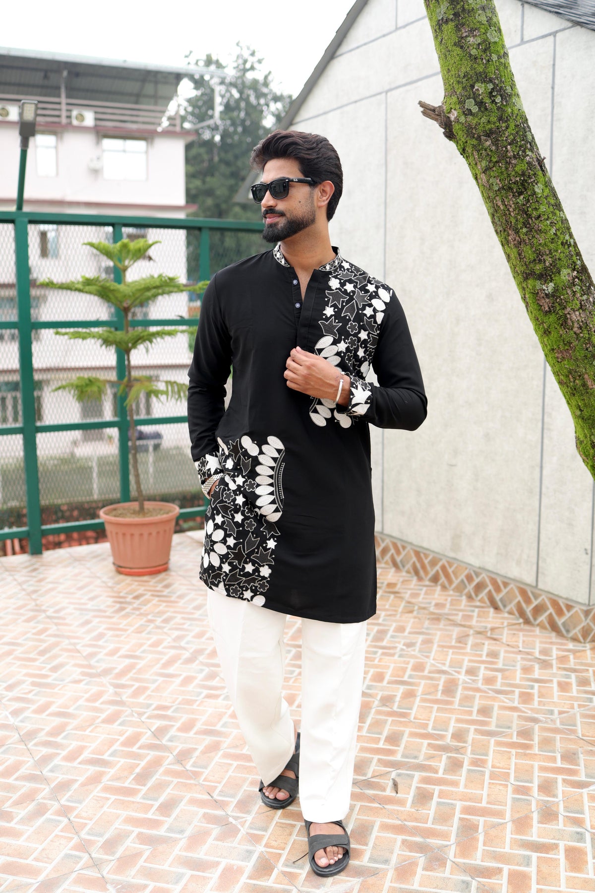 The Sitara Embroidered Kurta Set (Midnight Onyx & Ivory)