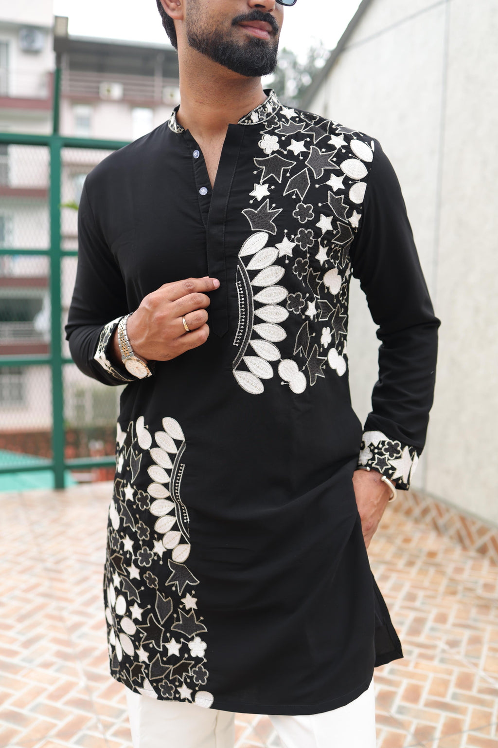 The Sitara Embroidered Kurta Set (Midnight Onyx & Ivory)